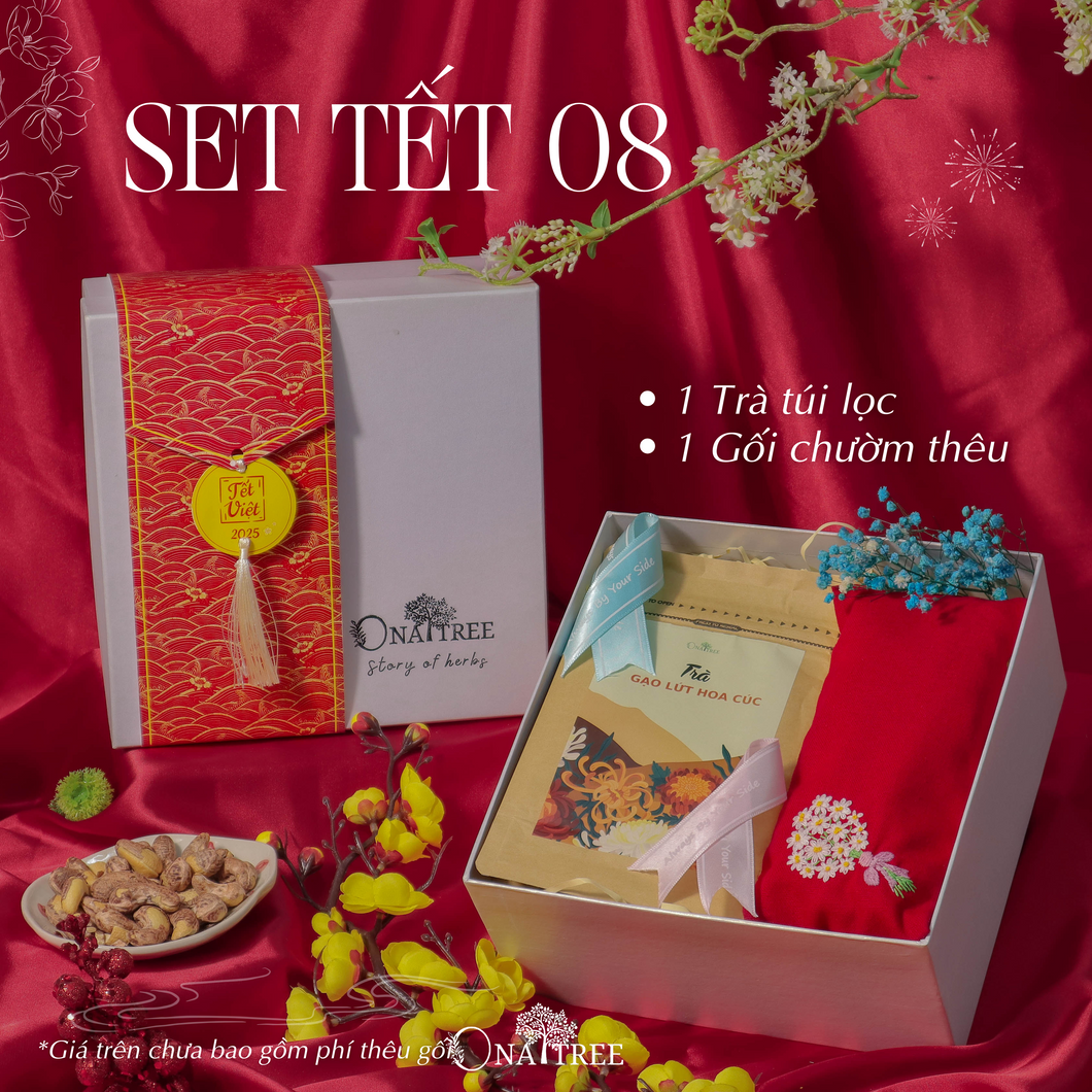 SET TẾT 1 TRÀ 1 GỐI CHƯỜM THÊU
