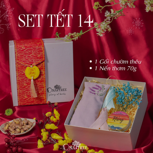 SET TẾT 1 GỐI CHƯỜM THÊU, 1 NẾN 70G