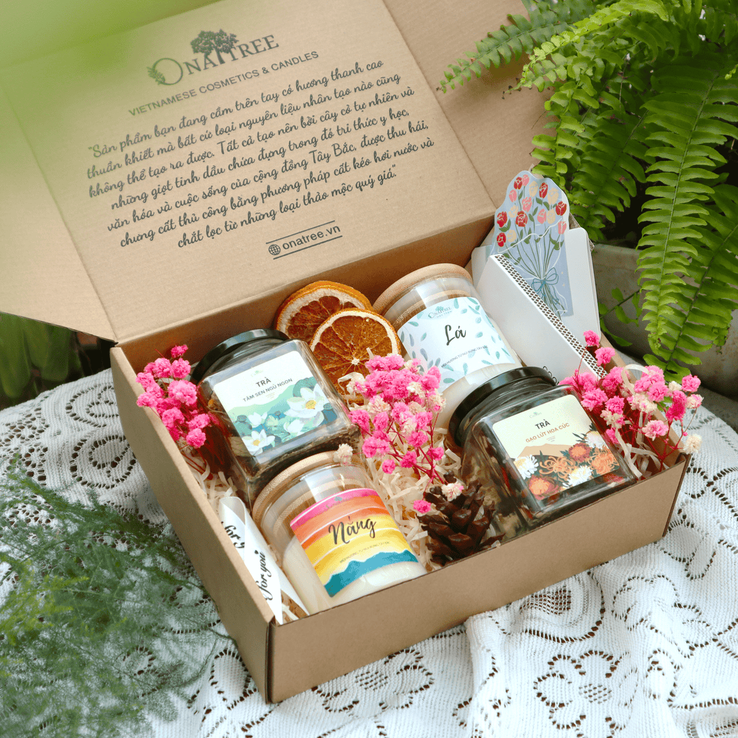 Set quà nến thơm và trà hoa thảo mộc (02 hũ trà + 02 hũ nến size 120gr)